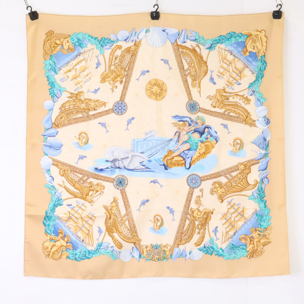 HERMES Cream Silk Scarf